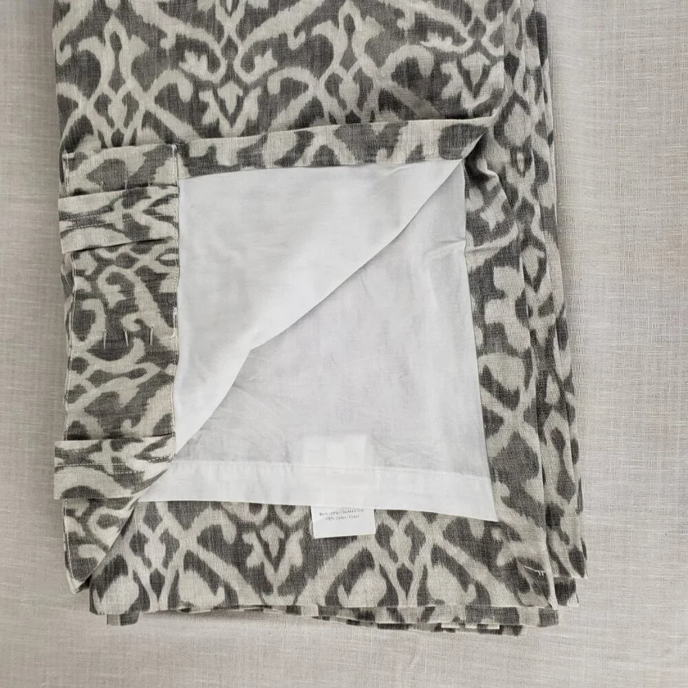 Pottery Barn Ingrid Drape Gray Ivory Ikat Cotton 3-in-1 Pole Top Lined 50